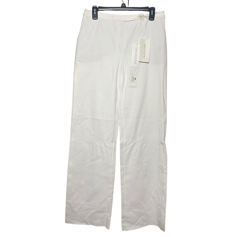 Valentino White Trousers Women's Sz 10 Unhemmed Luxury Minimalist Classic Career